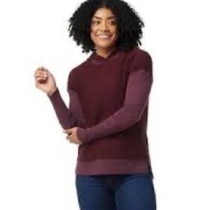 Smartwool Shadow Pine Hoodie Sweater Womens Medium Merino Black Cherry Heather